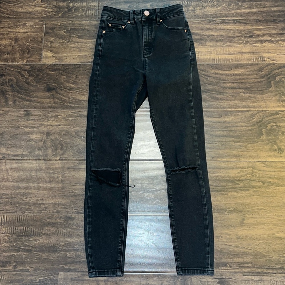 ASOS 24 Faded Black Jeans Ripped Skinny High Waisted
